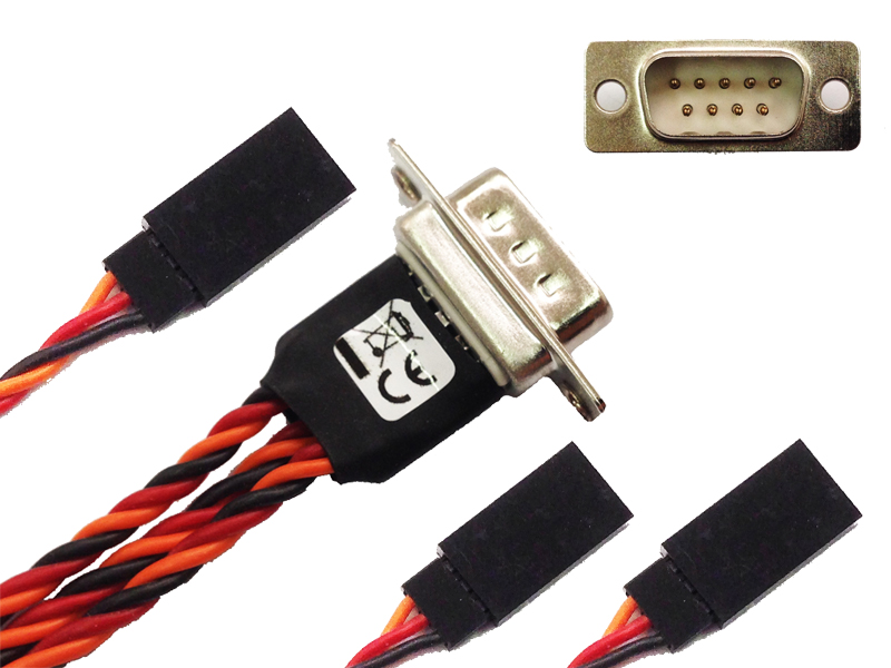 Three servos connection kit with 3x UNI M and DSUB M 9p 50-75-100cm leght